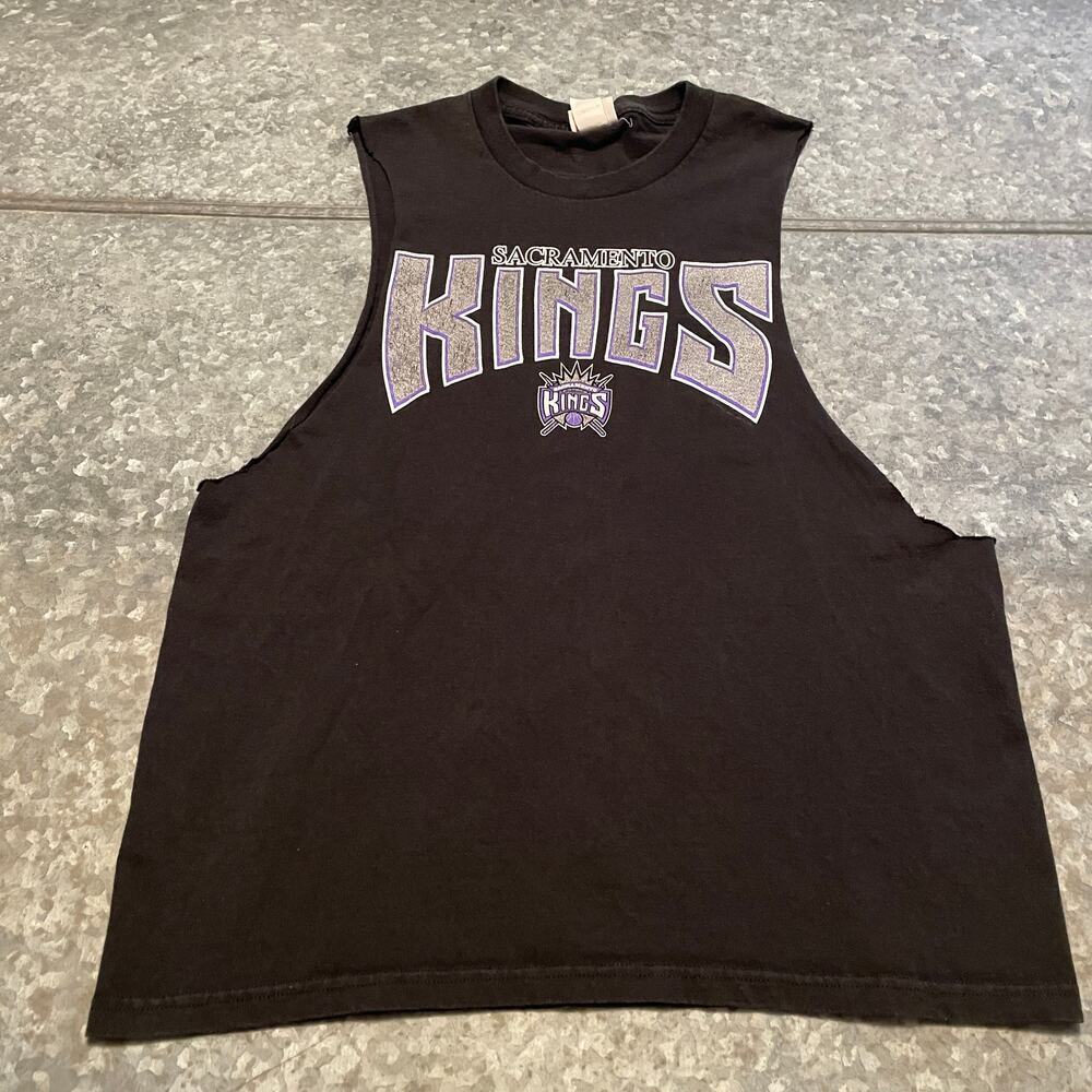 Vintage Sacramento Kings Lee Sport Tee Shirt Tank Top Mens Large Black 90s Y2K